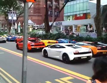 Огромная пробка из Lamborghini в Сингапуре