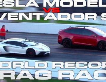 Lamborghini Aventador SV против Tesla Model X P100D драг рейс на четверть мили